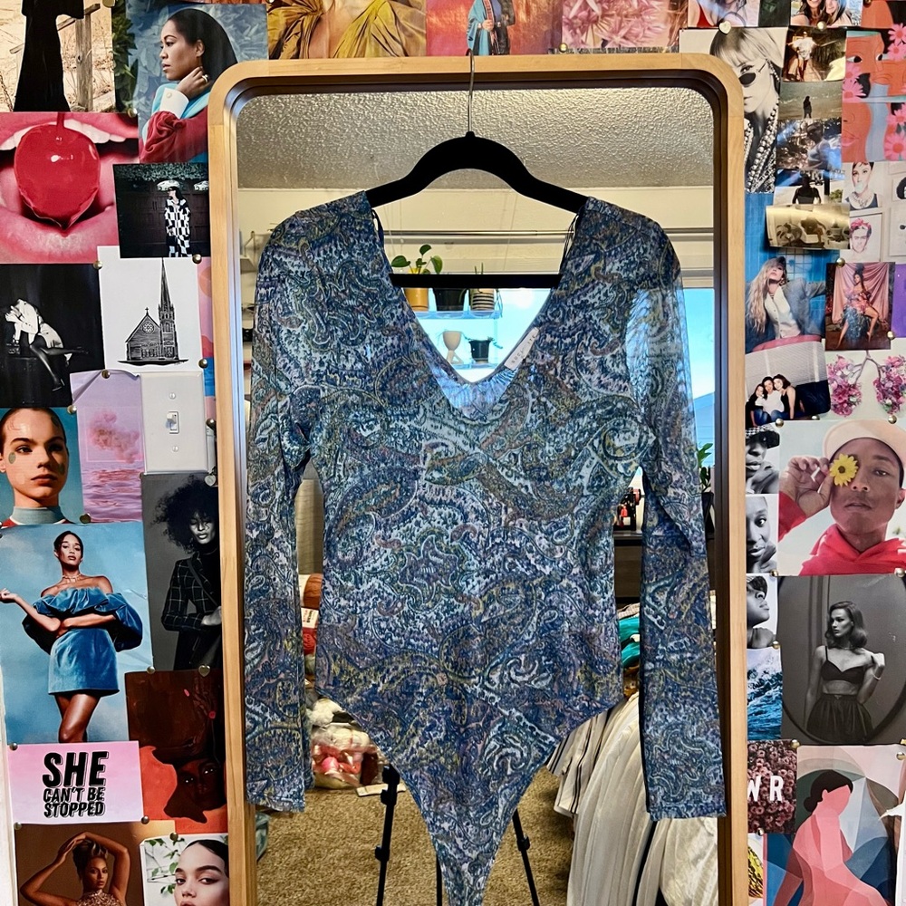 Blue Paisley Long Sleeve Bodysuit